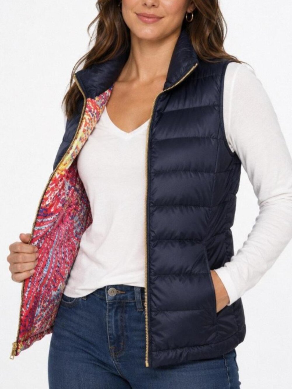 Lilly Pulitzer Allie Packable Down Vest Navy Blue Small